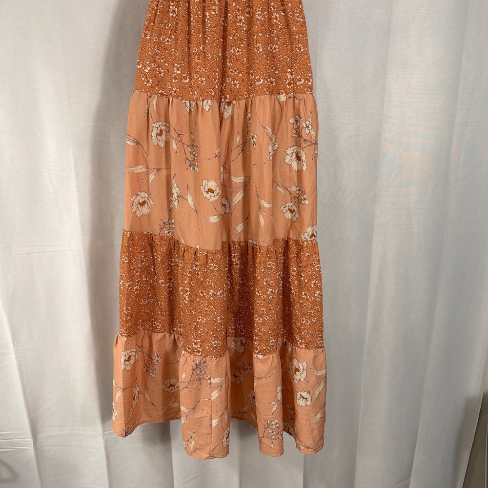 Land of the Free Maxi Dress Floral Tiered Smocked Back Coral Peach Womens Size S - Picture 5 of 9